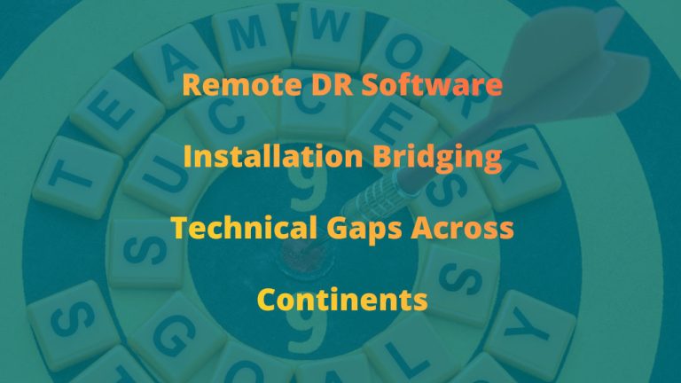 Remote DR software installation across continents with global communication symbols