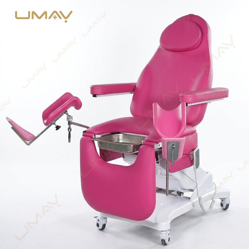 Premium Electric Gynecological Examination Chair & Obstetric Delivery Table | Multi-Functional Motorized OB GYN Couch with Adjustable Leg Stirrups, Stainless Steel Tray, Wired Remote Control, & Lockable Casters