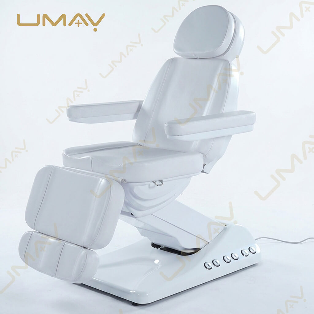Premium Electric Podiatry & Aesthetic Treatment Chair | 4-Motorized Clinical Procedure Bed with Integrated Base Control Switches, Extendable Split Leg Rest, Seamless PU Upholstery, & Trendelenburg Tilt for Dermatology & Medspas