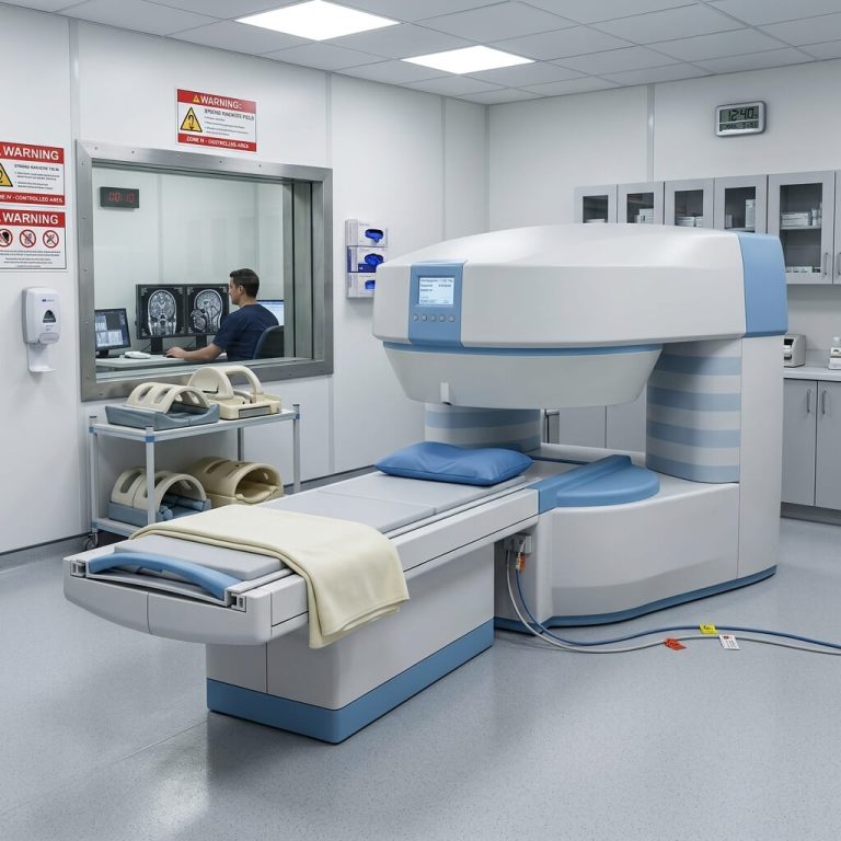 Open MRI Scanner Room with RF Surface Coils