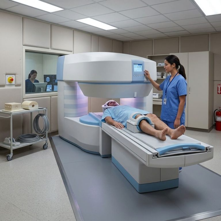 Open MRI Knee Scan with Integrated Screen Operation