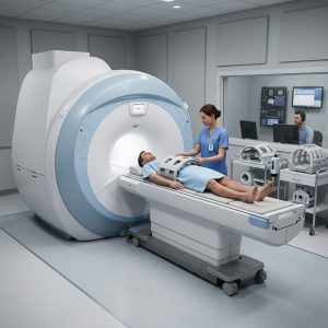 Abdominal RF Coil Setup on MRI Machine