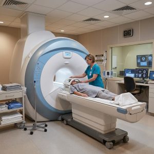 Head Coil Positioning on MRI Patient