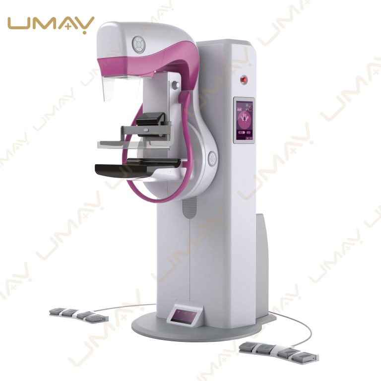 Full view of a 3D digital breast tomosynthesis mammography machine with side control touchscreen display.