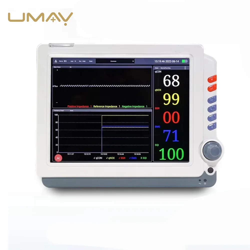 Depth of Anesthesia & Nociception Monitor | Multi-Parameter EEG Consciousness (qCON) & Pain Index (qNOX) System with Burst Suppression Ratio, Facial EMG Filter, Real-Time Waveform, & Disposable Sensor for Surgical OR & ICU Sedation