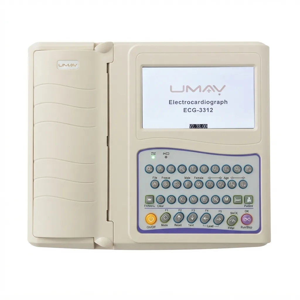 Professional 12-Channel Digital Electrocardiograph (ECG-3312) | Standalone 12-Lead Resting EKG Machine with Widescreen Color LCD, Alphanumeric QWERTY Keyboard, Wide-Format Thermal Printer, & One-Touch Waveform Freeze for Hospitals & Cardiology Clinics